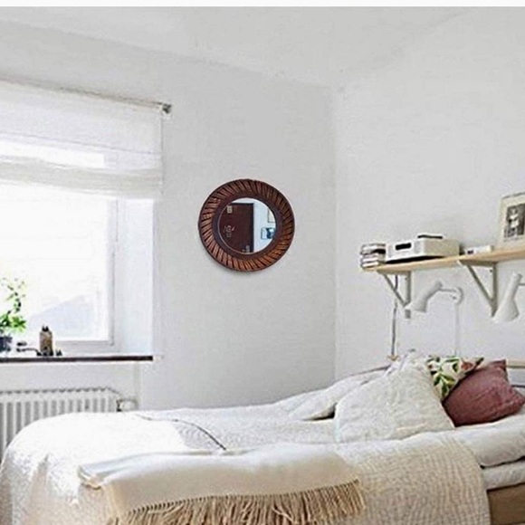 Vintage Bamboo and wood round mirror - Picture 8 of 8